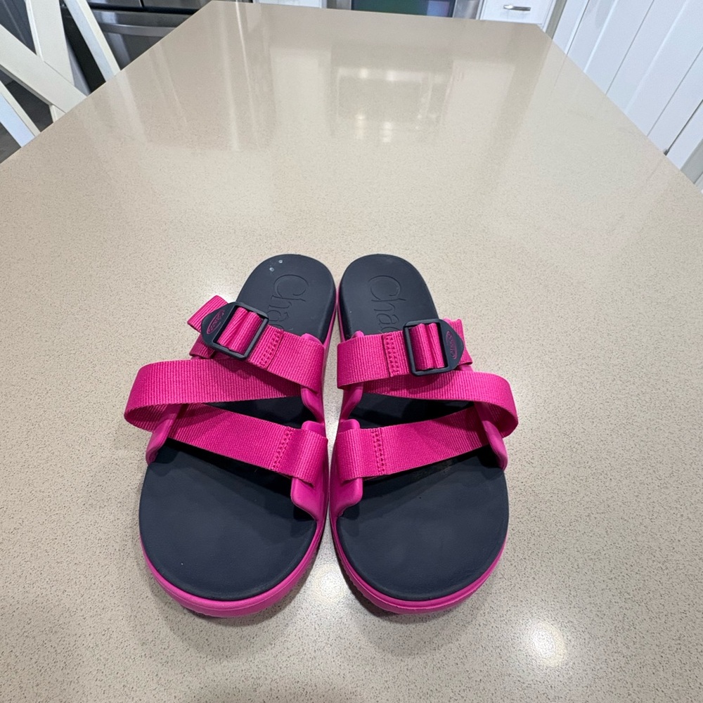 Chaco Pink and Black Slide Sandals - Picture 3 of 9